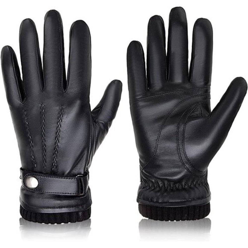 Winter Sheepskin Leather Gloves for Men, Warm Cashmere Lined